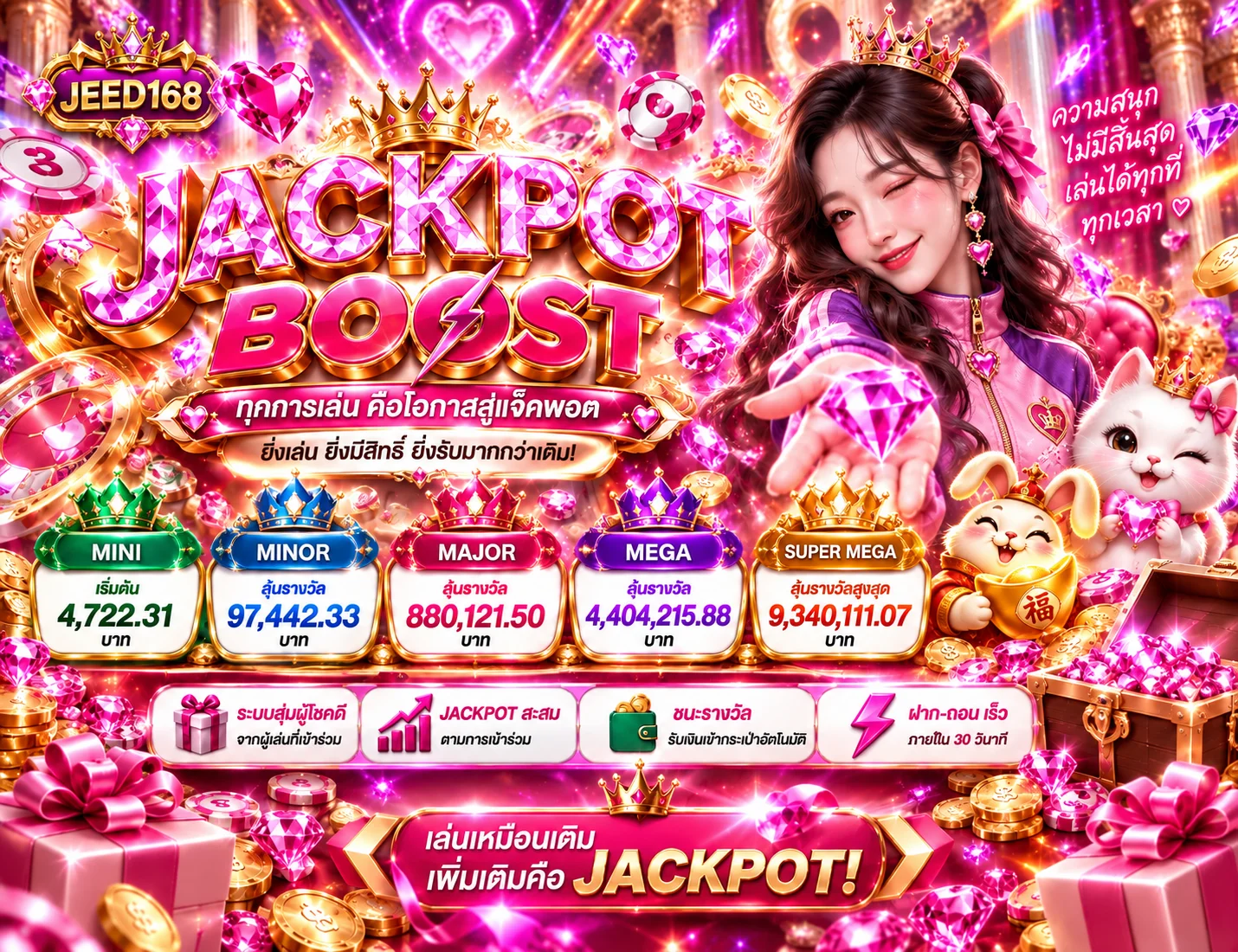 JEED168 สล็อต แบนเนอร์ Jackpot Boost และระดับรางวัล